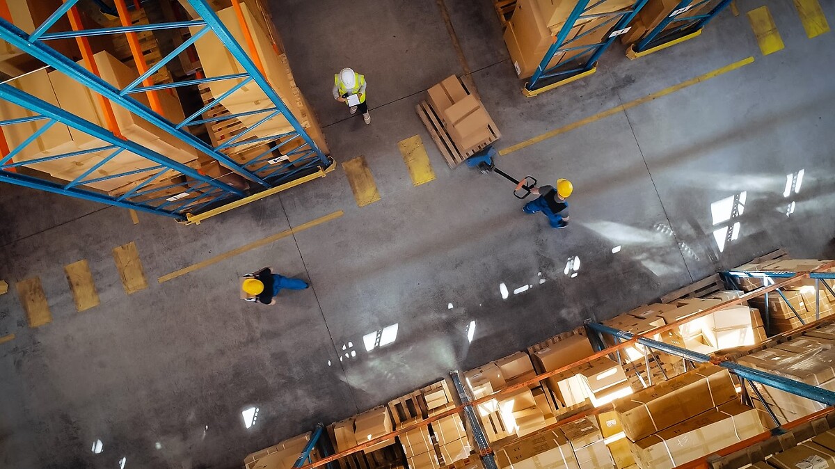 Aerial shot warehouse workers