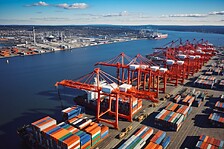 Container shipping and containers in a port