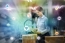 woman in an automated warehouse