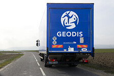GEODIS truck with blue brand on the champagne roads