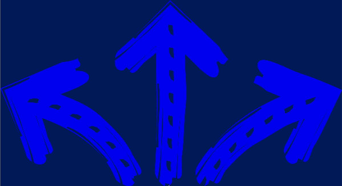 Three blue arrows on a dark blue background